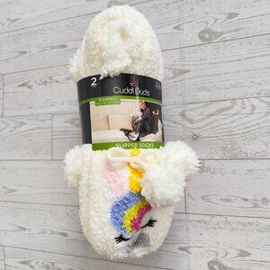 Cuddl Duds 2 pair PlushFill Slipper Socks Pink & Unicorn Women's Shoe Size 4-10